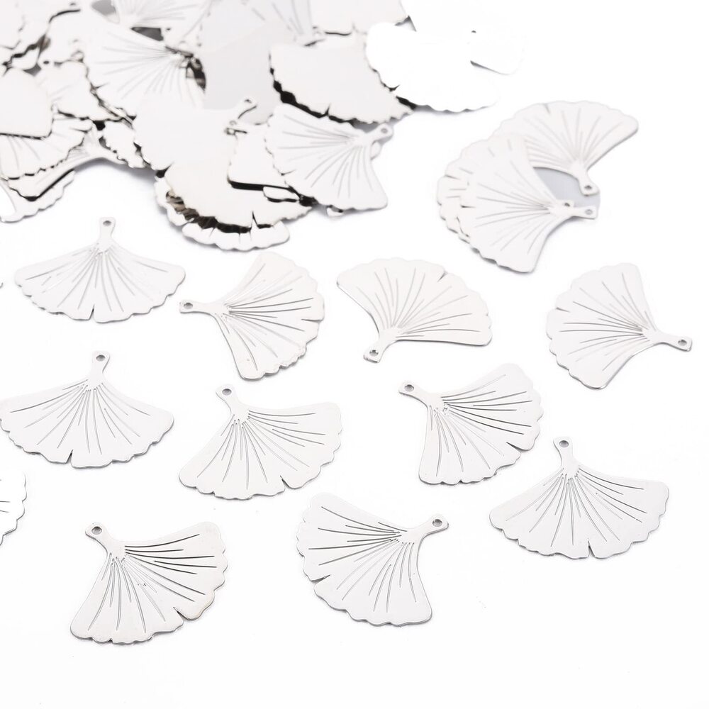 2959 100pcs Ginkgo Leaf Charms Platinum Brass Leaves Pendents Vintage Plant